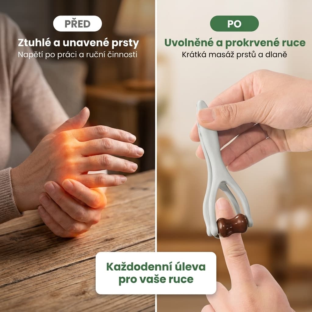 Masážní váleček na prsty před a po – úleva od ztuhlých a unavených prstů